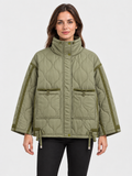 Women's High-Neck Quilted Padded Coat with Drawstring and Side Pockets