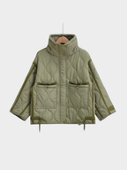 Women's High-Neck Quilted Padded Coat with Drawstring and Side Pockets