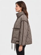 Women's High-Neck Quilted Padded Coat with Drawstring and Side Pockets