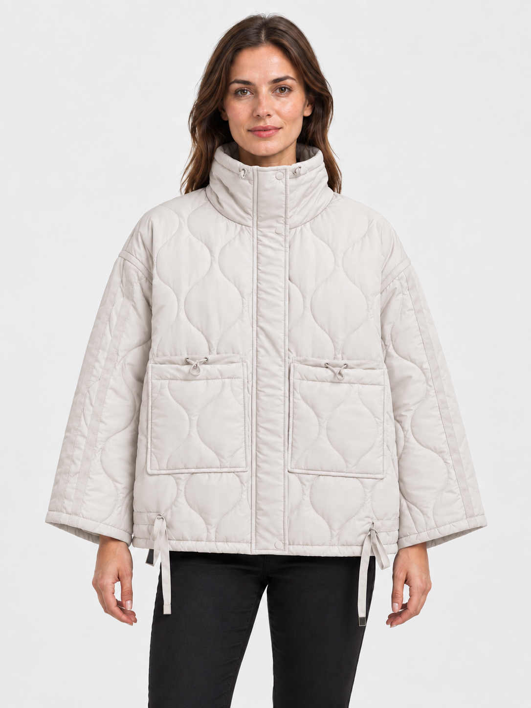 Women's High-Neck Quilted Padded Coat with Drawstring and Side Pockets