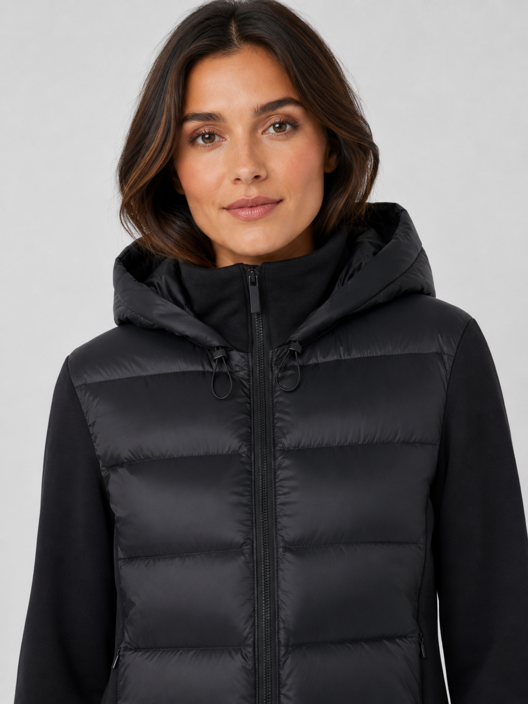 Women’s Hooded Zip-Front Puffer Jacket with Long Sleeves