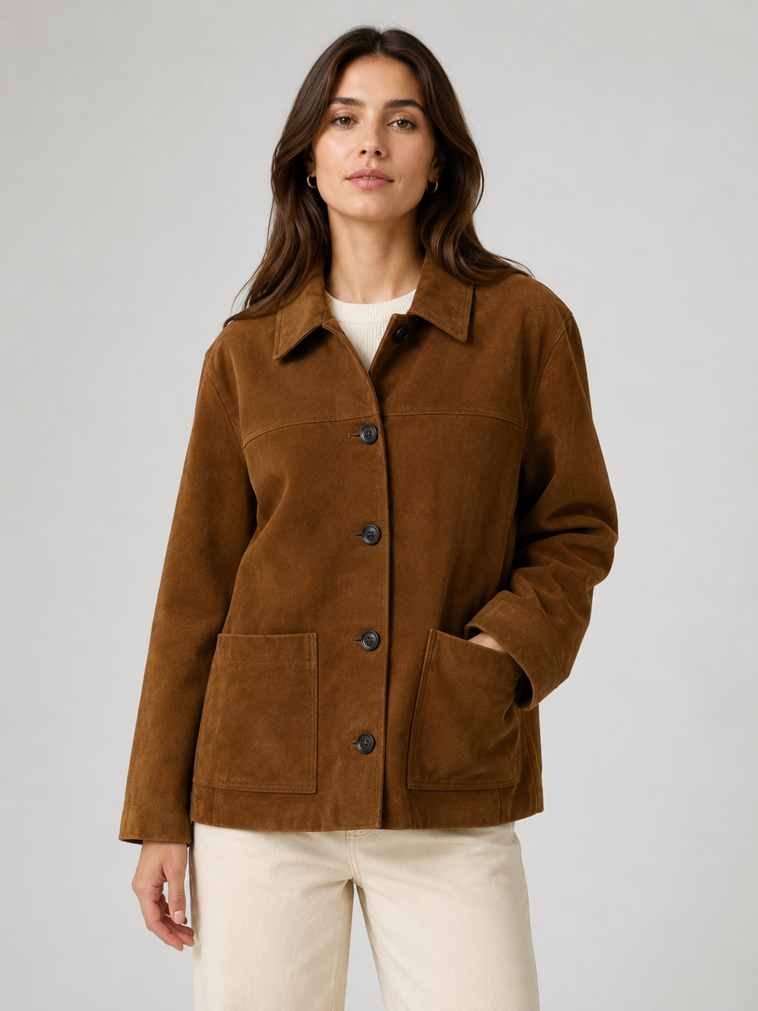 Women’s Jacket with Turn-Down Collar and Button Front
