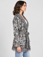 Women's Jacquard Tassel Patchwork V-Neck Cardigan