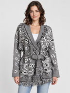Women's Jacquard Tassel Patchwork V-Neck Cardigan