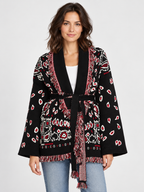 Women's Jacquard Tassel Patchwork V-Neck Cardigan