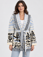 Women's Jacquard Tassel Patchwork V-Neck Cardigan