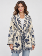 Women's Jacquard Tassel Patchwork V-Neck Cardigan