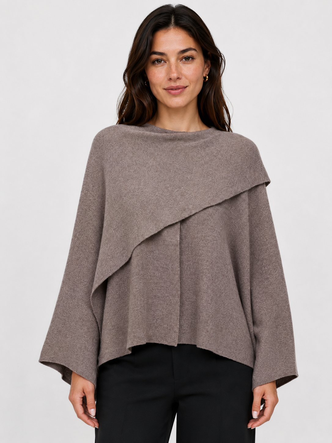 Women’s Knit Jacket with O-Neck and Cape-Style Overlay