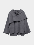 Women’s Knit Jacket with O-Neck and Cape-Style Overlay