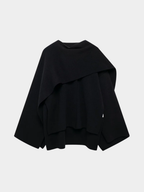 Women’s Knit Jacket with O-Neck and Cape-Style Overlay
