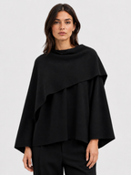 Women’s Knit Jacket with O-Neck and Cape-Style Overlay