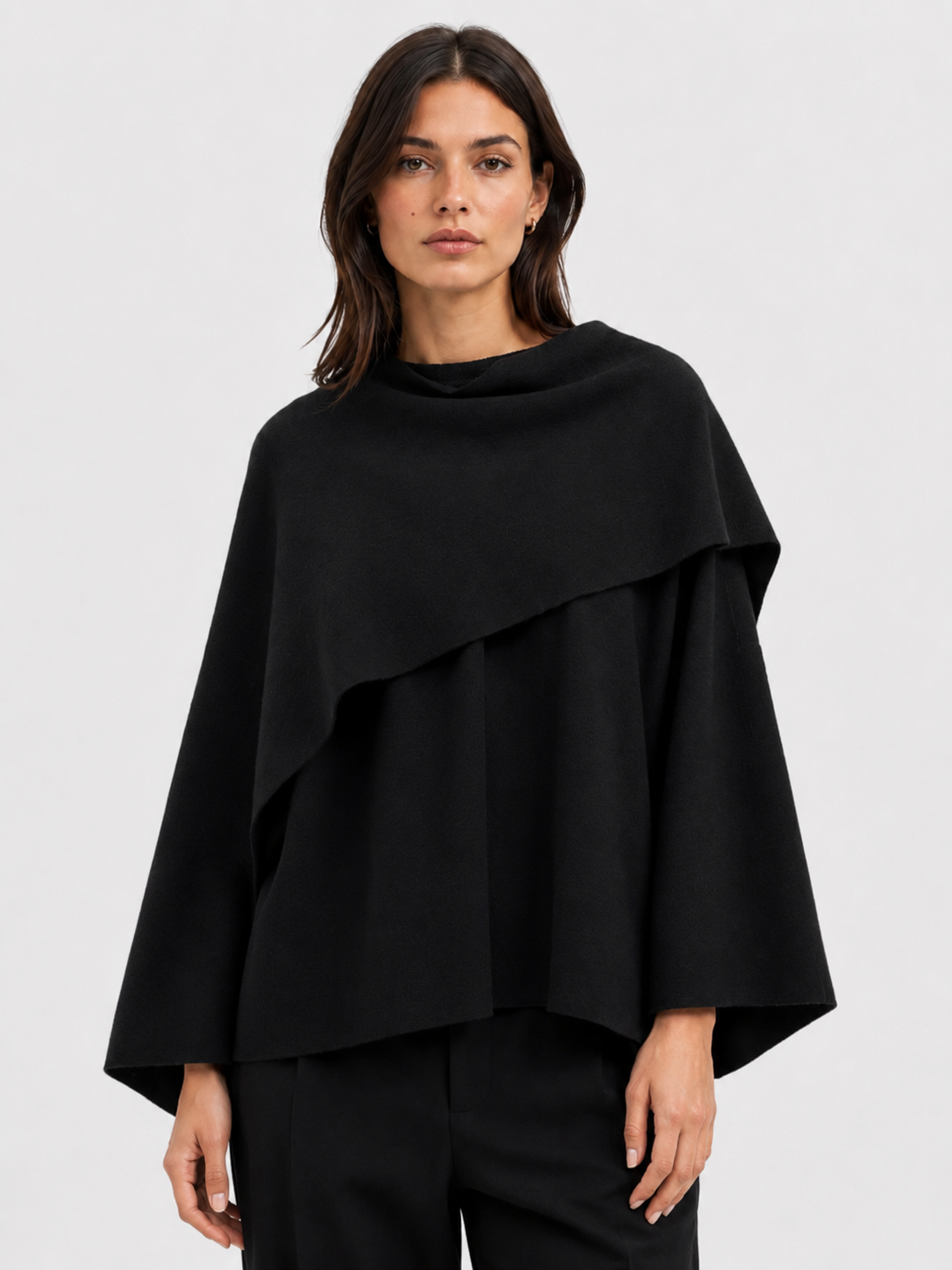 Women’s Knit Jacket with O-Neck and Cape-Style Overlay