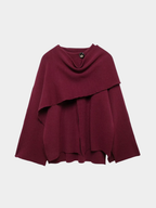 Women’s Knit Jacket with O-Neck and Cape-Style Overlay