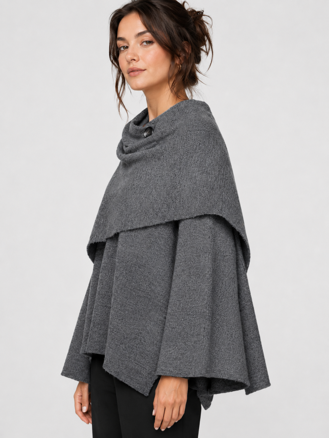 Women’s Knit Jacket with O-Neck and Cape-Style Overlay
