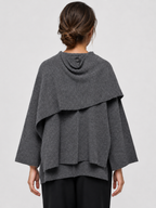 Women’s Knit Jacket with O-Neck and Cape-Style Overlay