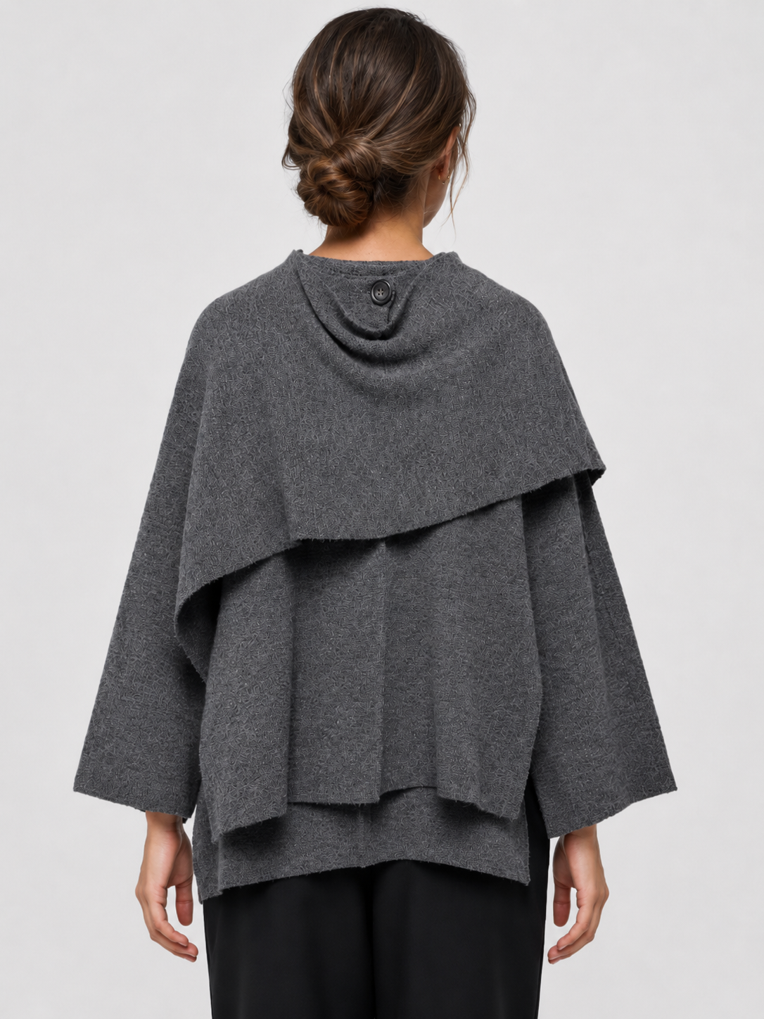 Women’s Knit Jacket with O-Neck and Cape-Style Overlay