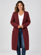 Women’s Longline Cable Knit Cardigan with Pockets