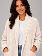 Women’s Longline Open Front Knit Cardigan with Patch Pockets