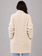 Women’s Longline Open Front Knit Cardigan with Patch Pockets