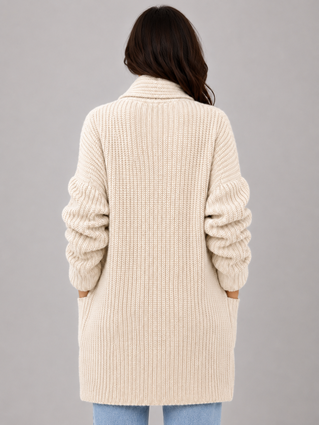 Women’s Longline Open Front Knit Cardigan with Patch Pockets