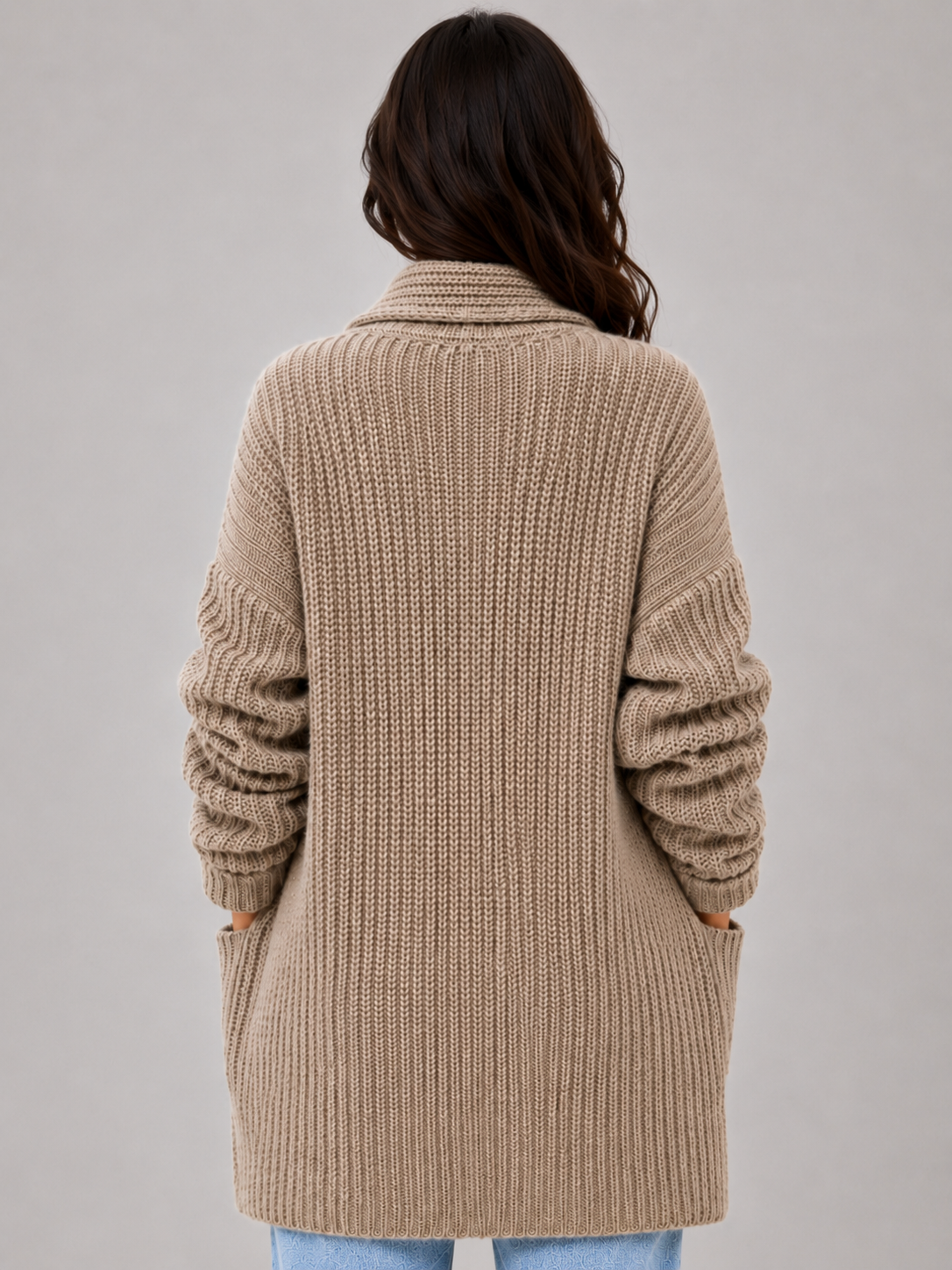 Women’s Longline Open Front Knit Cardigan with Patch Pockets