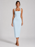 Women’s Midi Dress with Lace Bodice and Halter Neck