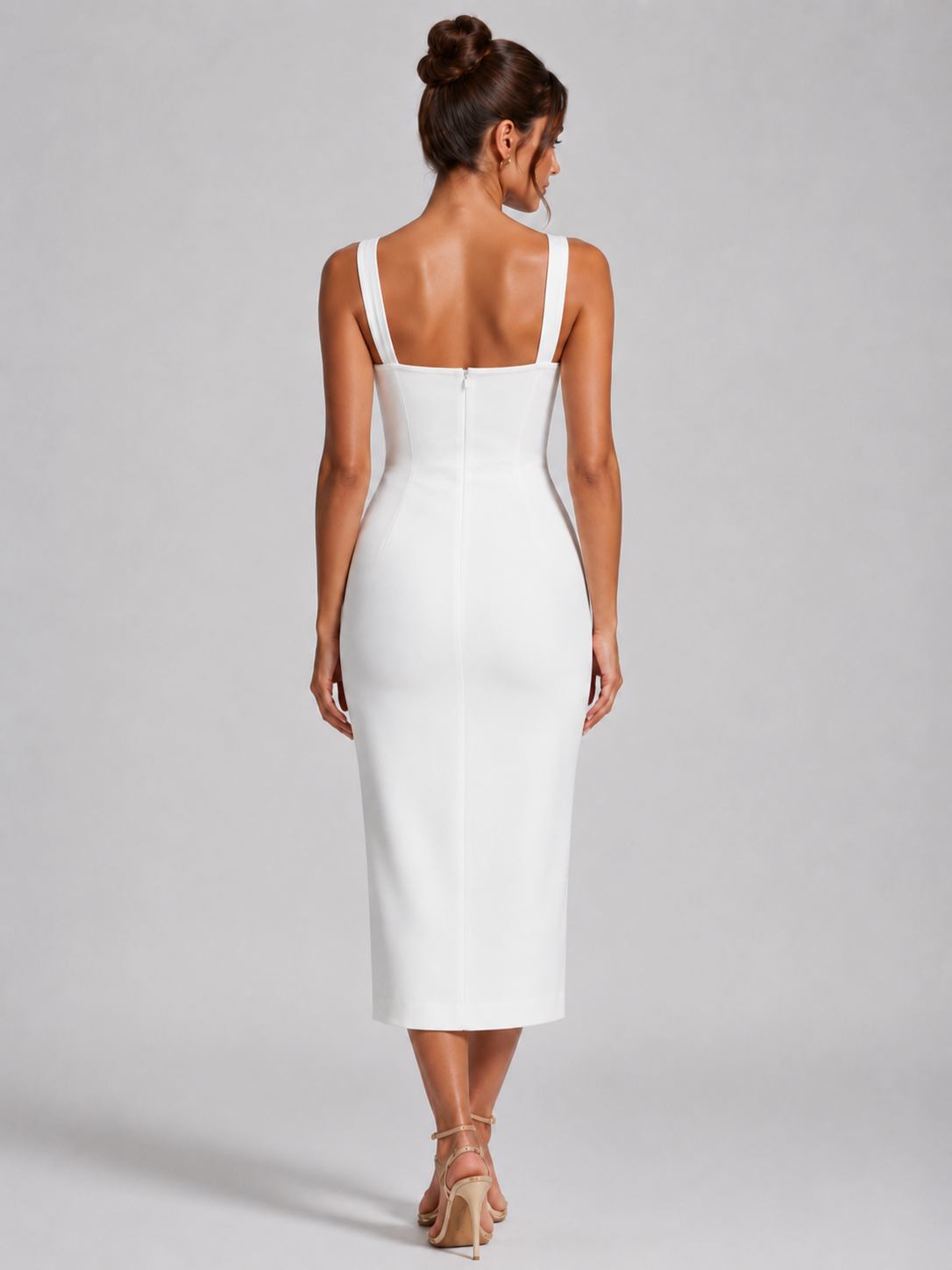 Women’s Midi Dress with Lace Bodice and Halter Neck