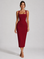 Women’s Midi Dress with Lace Bodice and Halter Neck