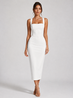 Women’s Midi Dress with Lace Bodice and Halter Neck