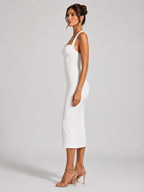 Women’s Midi Dress with Lace Bodice and Halter Neck