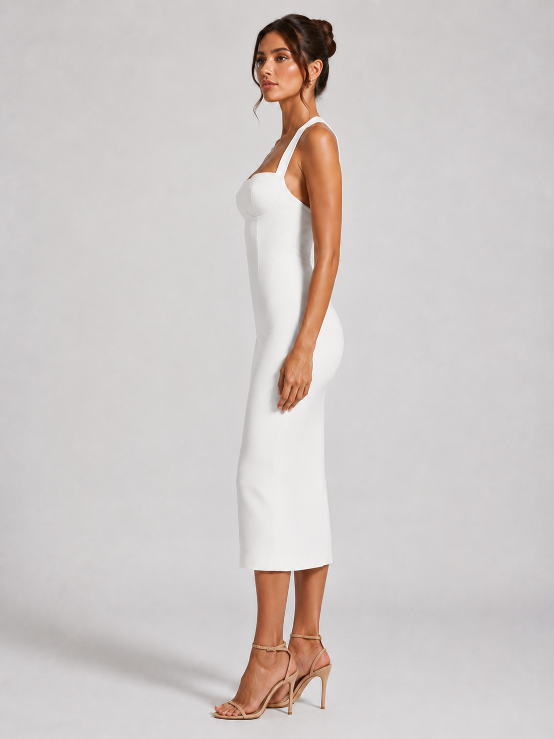 Women’s Midi Dress with Lace Bodice and Halter Neck