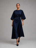 Women’s Midi Dress with Short Sleeves and Belt