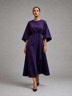 Women’s Midi Dress with Short Sleeves and Belt
