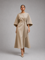 Women’s Midi Dress with Short Sleeves and Belt