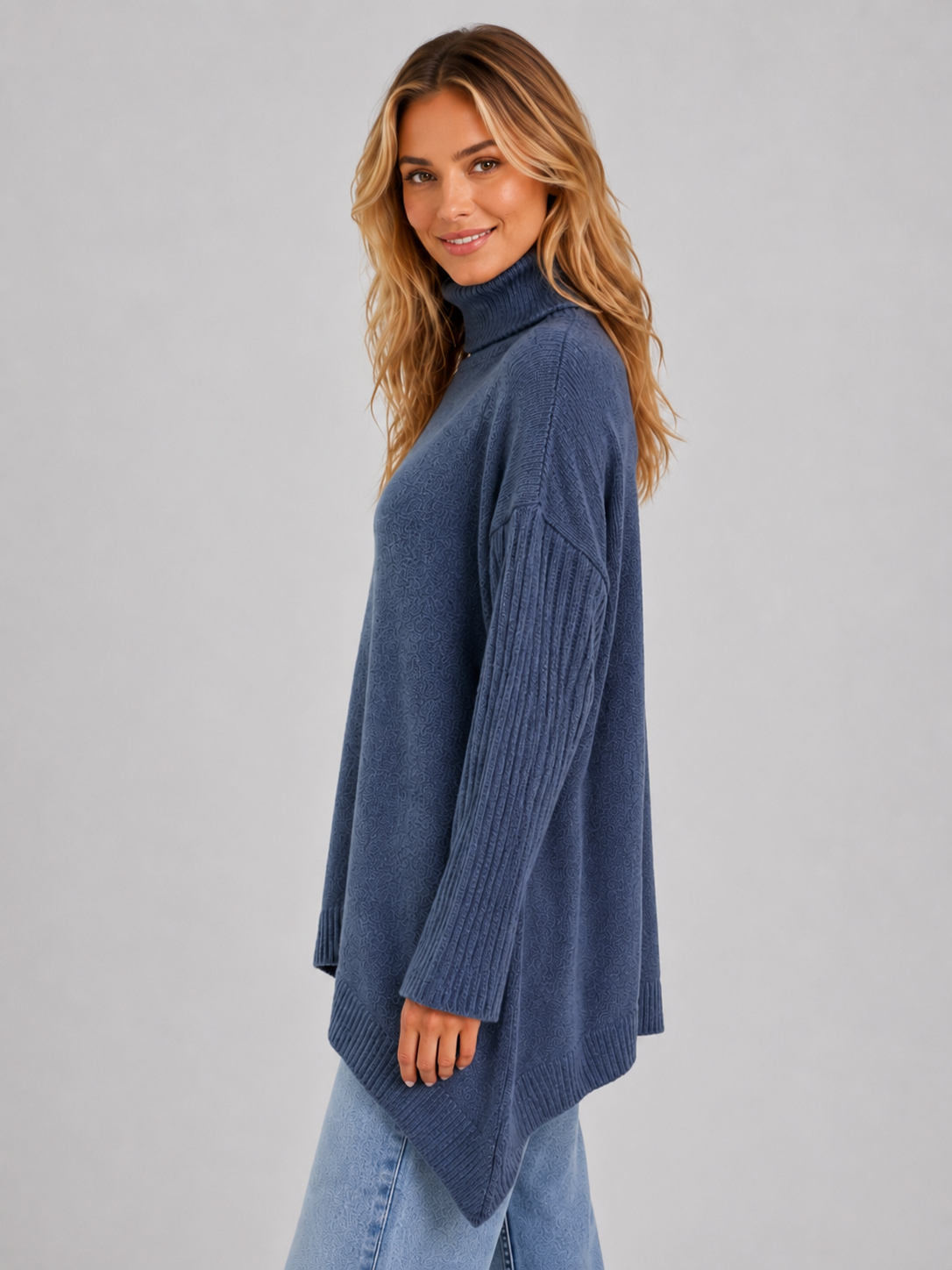 Women’s Oversized Longline Roll Neck Knit Jumper