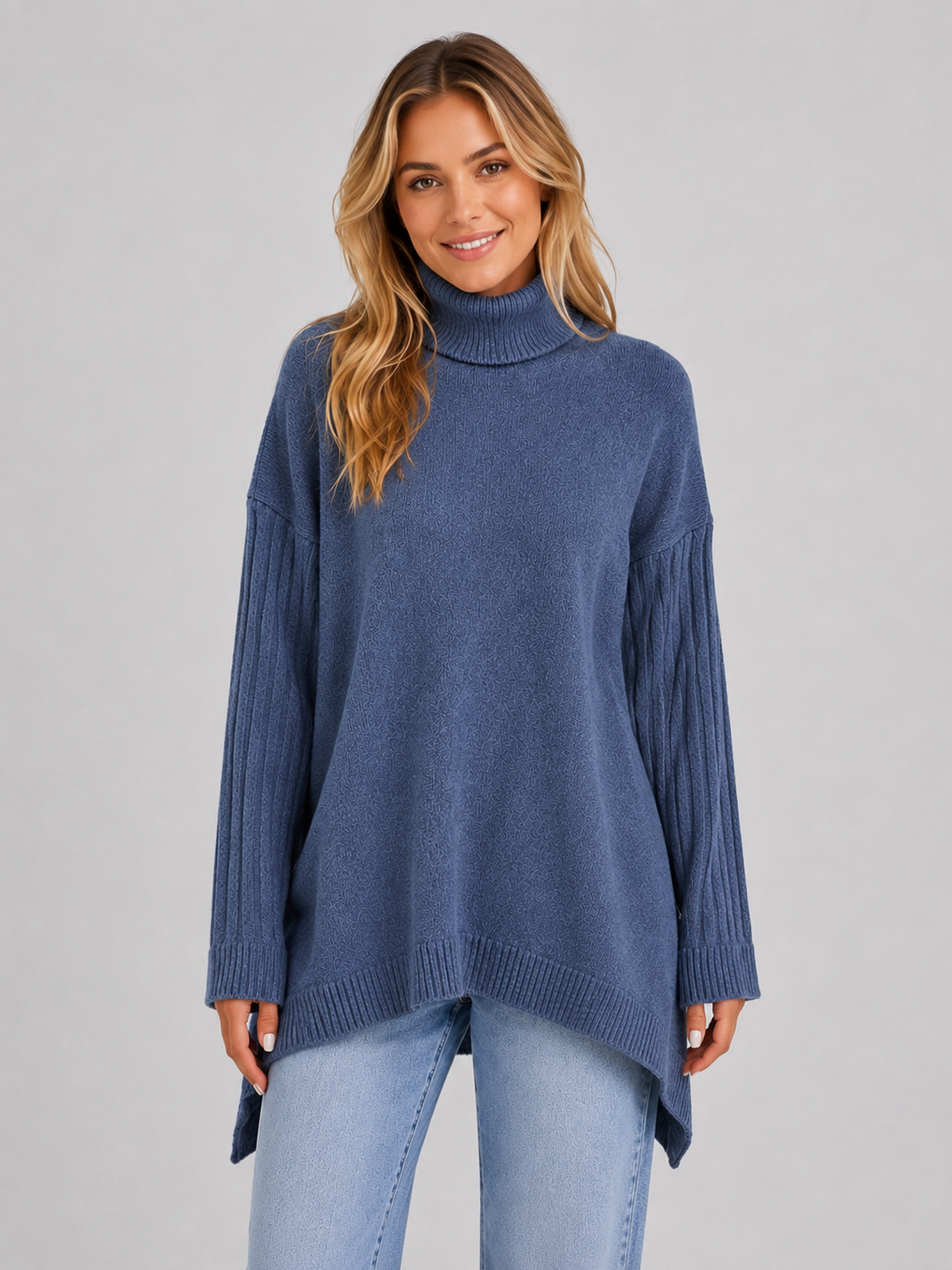Women’s Oversized Longline Roll Neck Knit Jumper