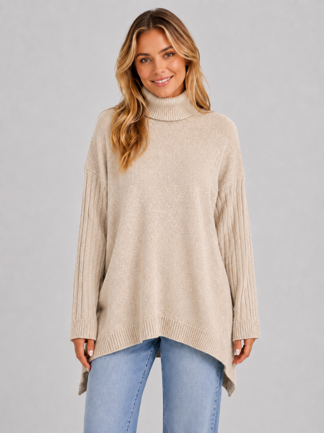 Women’s Oversized Longline Roll Neck Knit Jumper