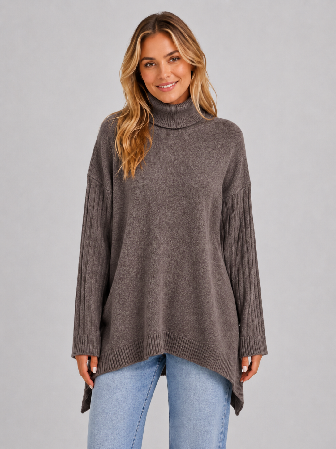 Women’s Oversized Longline Roll Neck Knit Jumper