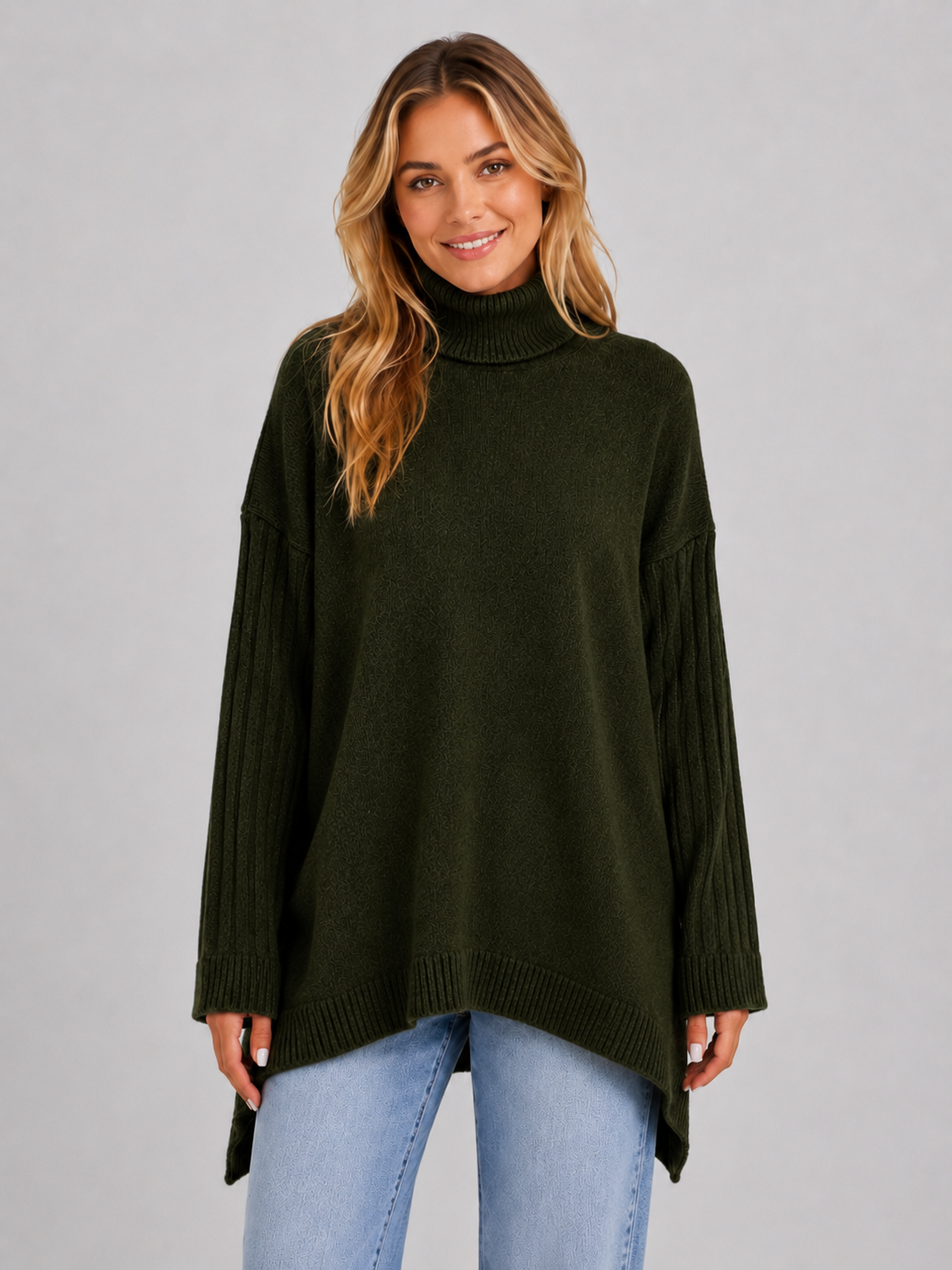 Women’s Oversized Longline Roll Neck Knit Jumper