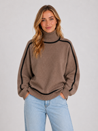 Women’s Oversized Roll Neck Knit Jumper with Contrast Trim