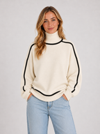 Women’s Oversized Roll Neck Knit Jumper with Contrast Trim