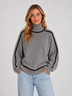 Women’s Oversized Roll Neck Knit Jumper with Contrast Trim