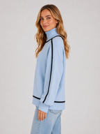 Women’s Oversized Roll Neck Knit Jumper with Contrast Trim