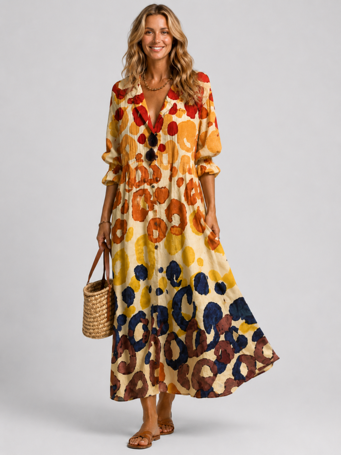 Women’s Printed Shirt Dress with Short Sleeves