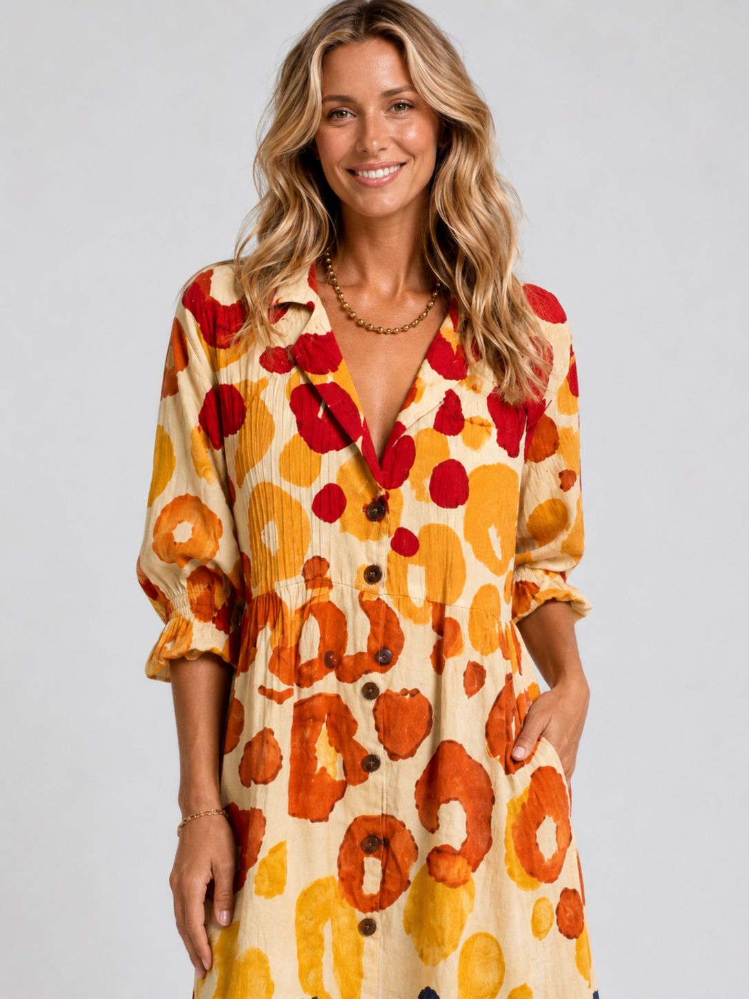 Women’s Printed Shirt Dress with Short Sleeves