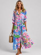 Women’s Printed Shirt Dress with Short Sleeves
