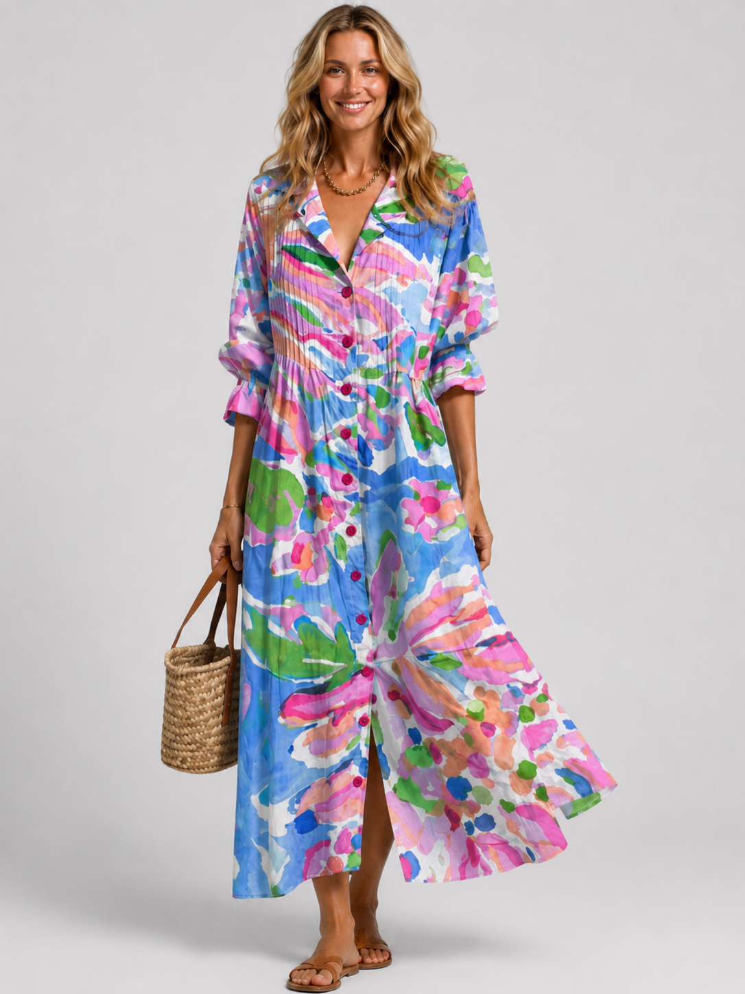 Women’s Printed Shirt Dress with Short Sleeves