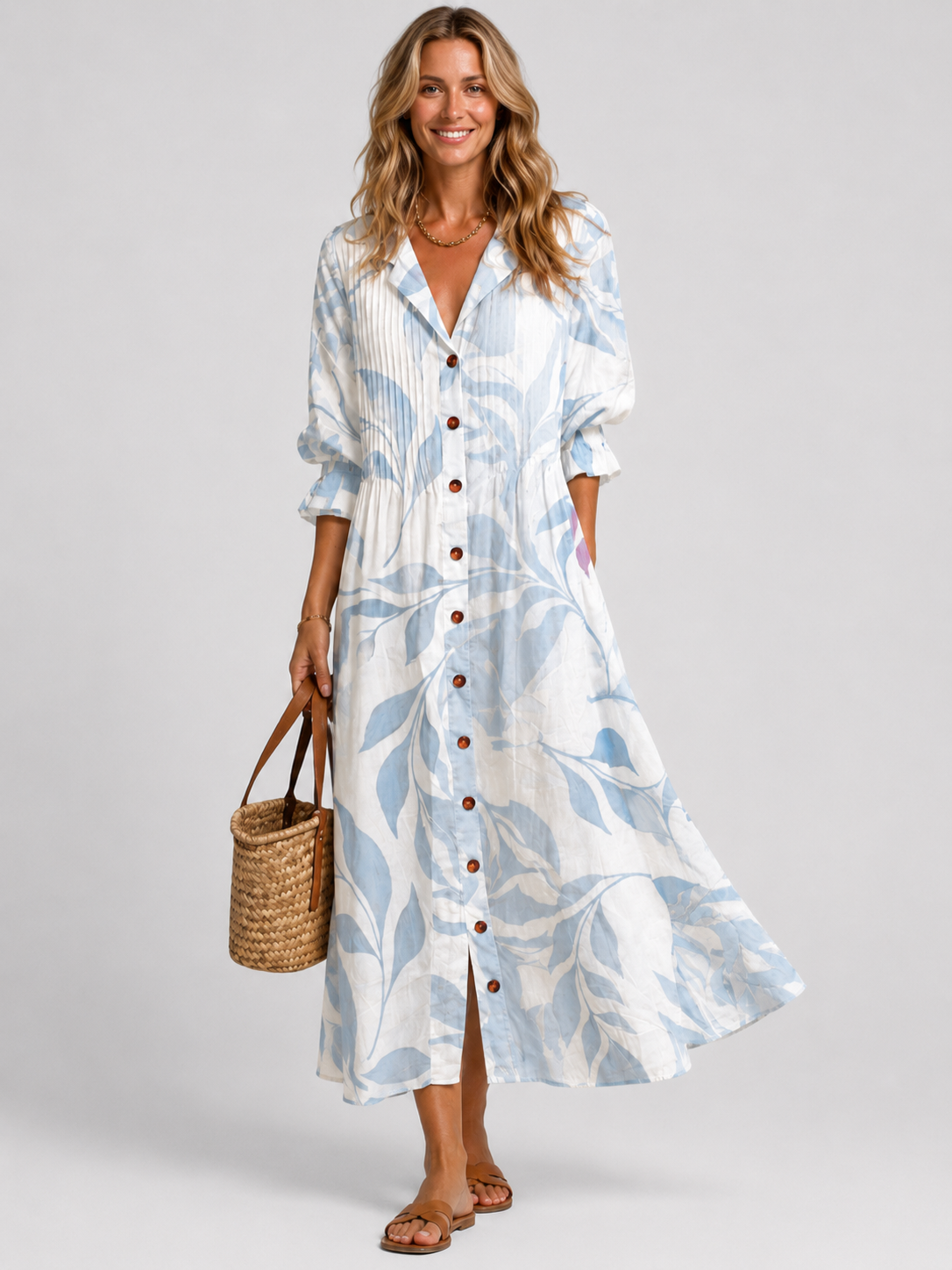 Women’s Printed Shirt Dress with Short Sleeves