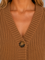 Women’s Ribbed Knit Cardigan with V-Neck and Button Front