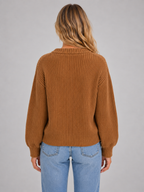 Women’s Ribbed Knit Cardigan with V-Neck and Button Front